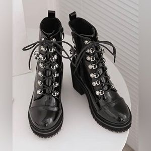 Block Heel Lace-up Moto Booties